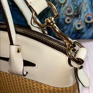 Dooney & Bourke Cream Leather and Tan Woven Structured 2 Way Satchel thumbnail 3