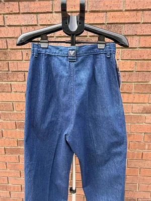 VTG Wrangler Riata Dark Denim Pleated Chino Pants Relaxed Casual Jeans Sz 10X32 thumbnail 7