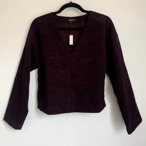 NWT Madewell Sz S Val Waffle-Knit Relaxed V-Neck Top in‎ Deep Purple thumbnail 1