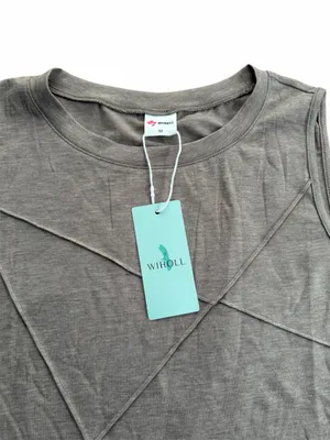 WIHOLL Women's Gray Sleeveless Tank Top Geometric Stitch Casual Crew Neck Size M thumbnail 4