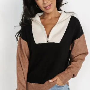 Baltic Born Black & Brown Colorblock Sigrid Zip Front Sweater Size Small thumbnail 1
