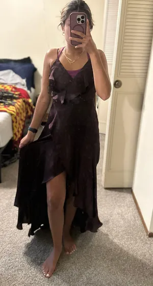 Express High Low Maroon Satin Dress thumbnail 2