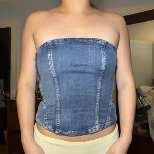 zara denim tube top  thumbnail 1