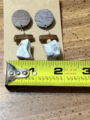 Handmade Wooden & Marbleized Drop Earrings - Brown and White thumbnail 4