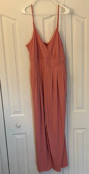 Spaghetti Strap Jumpsuit with Pockets Pink Women Size XXL NWOT thumbnail 1