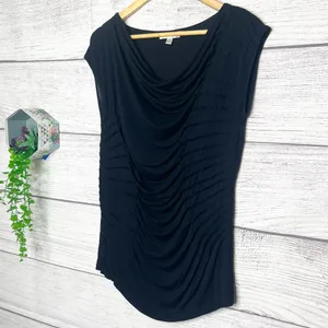 Vintage KENAR Black Cowl Neck Cap Sleeve Shirred Drape Blouse Top Size Small thumbnail 4