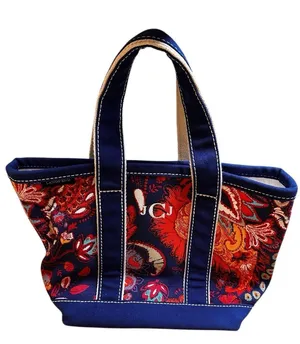 Lands' End Navy W/ Red Paisley Open Top Mini Boat Tote Bag Canvas thumbnail 1