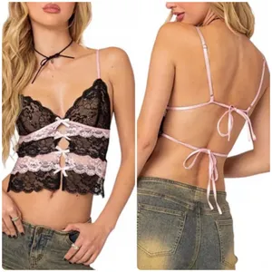 Edikted Womens Whimsigoth Coquette Cara‎ Sheer Lace Open Back Top Size XS thumbnail 2