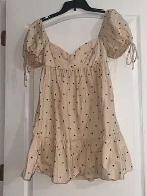 cream and brown polka dot dress thumbnail 3