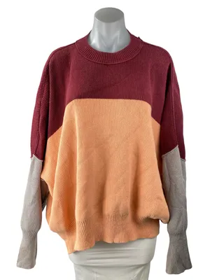Free People Easy Street Multicolor Color Block Dolman Sleeve Tunic Sweater Top M thumbnail 1