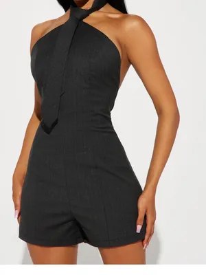 Women's Black Halter Tie Romper thumbnail 1