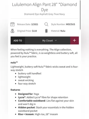 Lululemon Align High Rise 28” Pants Diamond Dye Grey Navy Blue Size 6 Leggings thumbnail 4