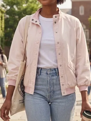 Pink Cotton Snap Front Varsity Jacket Sz S thumbnail 1