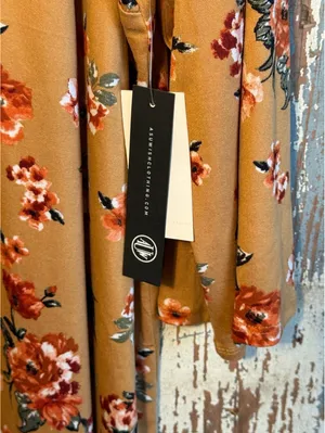 As You Wish NET plus 0X midi dress, mustard floral, great for fall! thumbnail 4