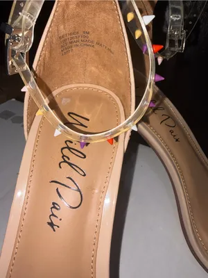 NWOT Nude Patent High Heels with Clear Studded Straps Tan Size 9 thumbnail 4