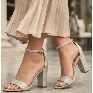 Sam Edelman Yaro Champaign Glitter Block Heel Ankle Strap Sandals Dress Shoes 9 thumbnail 1