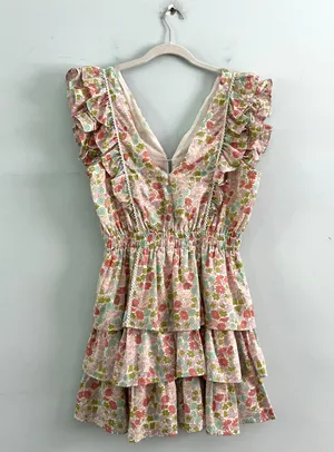 Anthropologie NWT Love The Label Ines Ivory Floral Tiered Ruffle Mini Dress thumbnail 7