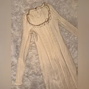 NEW FREE PEOPLE Heart Of Gold Long Sleeves knitted Midi Dress in Egret ivory M thumbnail 5