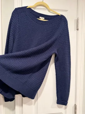 L.L.Bean Size XL Navy Blue Basket Weave Cotton Round Neck Sweater Pullover thumbnail 4