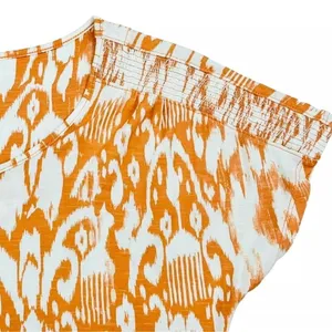 Chicos Orange Ikat Abstract Print Top Size Large Shoulder Detail Chicos Size 2 thumbnail 4