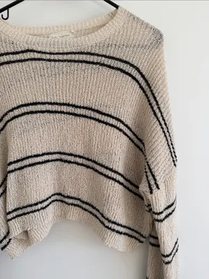 By Together Cozy Cream Striped Knit Sweater - Women's thumbnail 2