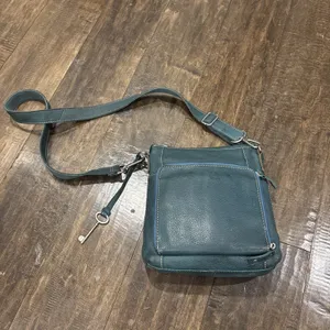 Fossil Long‎ Live Vintage Women's Teal Green Pebbled Leather Purse Crossbody Bag thumbnail 3