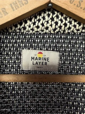 Marine Layer Birdseye‎ Knit Button Front Blazer Black White Size Small thumbnail 3