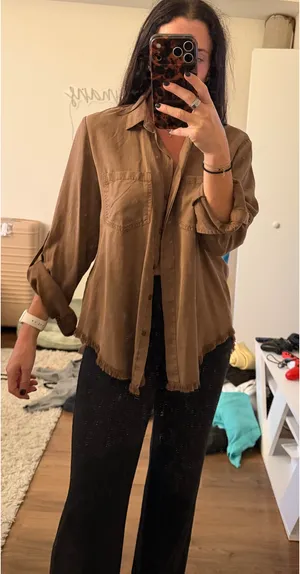 Brown Frayed Button Up Top thumbnail 1