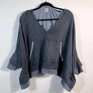 Free People Bonfire Hoodie Relaxed Fit V-Neck Hooded Layered Hem Women Medium thumbnail 2