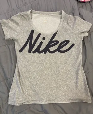 Nike Women’s Light Gray Short Sleeve Script Logo Tee thumbnail 1