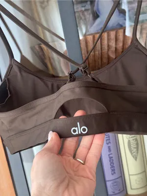 ALO Airlift intrigue sports bra espresso criss cross back straps workout top thumbnail 8
