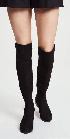Stuart Weitzman • 5050 Stretch Suede Boots black tall low heel knee high otk thumbnail 1