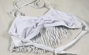 LG White Cowboy Fringe Halter Tie up Swimsuit top thumbnail 4