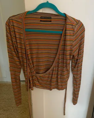 Urban Outfitters Long Sleeve Striped Wrap Top thumbnail 2