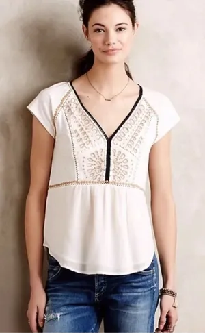Anthropologie Akemi + Kin Keira Embroidered Blouse thumbnail 1
