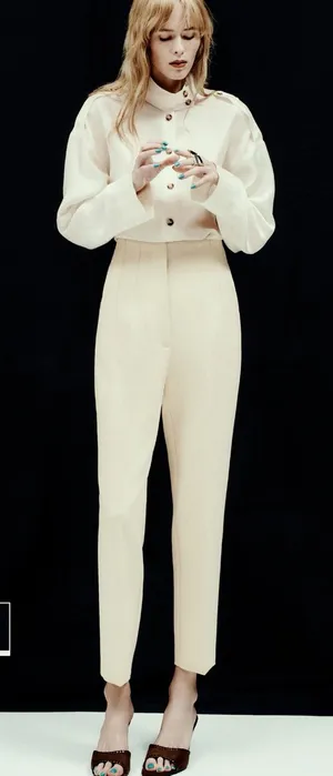 Zara Cream High-Waist Tailored Trousers thumbnail 1
