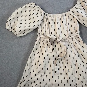 Sim & Sam Women's Small Cream Black Smocked Off Shoulder Tiered Mini Dress thumbnail 3