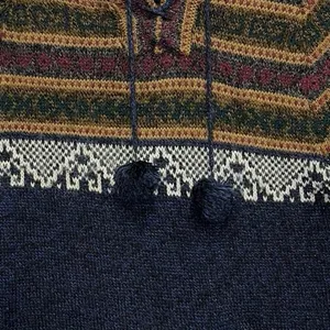 Alpaca‎ Boho Fair Isle Hooded Sweater Pullover w/ Pockets Cozy Festival Style thumbnail 3