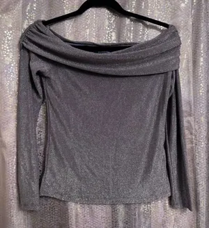 Banana Republic Gold Brown Metallic Sparkly Low Shoulder Top Small thumbnail 1