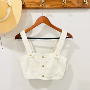 Michael Kors Women's Cream Cropped Button-Front Tank Top size‎ Small thumbnail 2