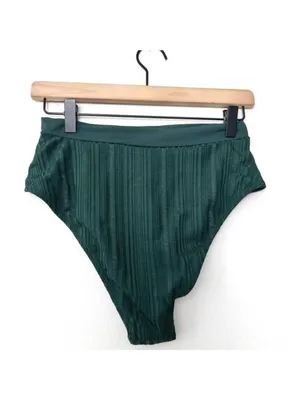NEW Tavik Pernille High Waisted Bikini Bottom L Pine Green Metallic Stripe Swim thumbnail 11