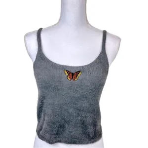 Hollister Women’s Retro Y2K Fuzzy Butterfly Gray Tank Top Size Large thumbnail 2