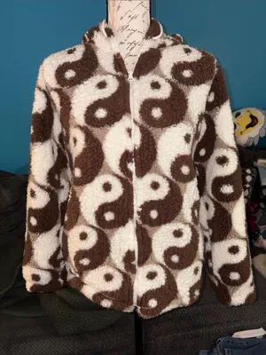 PacSun Yin Yang All-Over Print Sherpa Fleece Hoodie Jacket, XS thumbnail 1