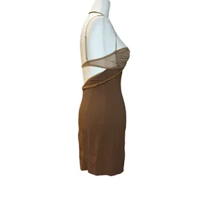 Nensi Dojaka Draped Double Bra Mini Dress in Caramel & Sable Small New Womens thumbnail 6