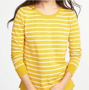 Old Navy Sweater Cotton Blend Mustard Yellow & White Striped Size Large thumbnail 1