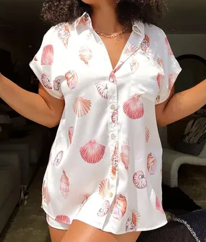 SHOW ME YOUR MUMU Day Dream PJ Top In White Shell Luxe Satin thumbnail 1