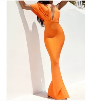 House of CB Clemence Maxi Orange Bandage Dress Womens Large thumbnail 2
