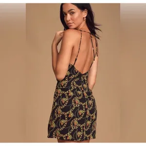 ASTR the Label Chain Print Faux Wrap Mini Dress XS Black Gold V Neck thumbnail 11