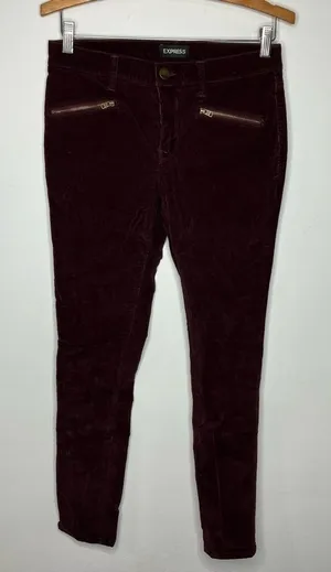 Express mid‎ rise leggings maroon Corduroy size 6R thumbnail 1