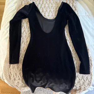 American Apparel Long sleeve black velvet scoop back dress thumbnail 2